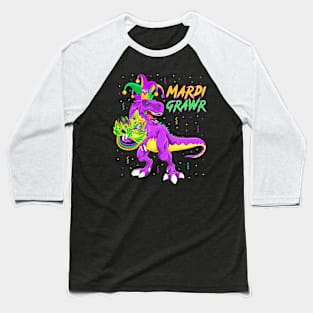 Mardi Grawr T-Rex Dinosaur Toddler Kids Mardi Gras  Men Baseball T-Shirt